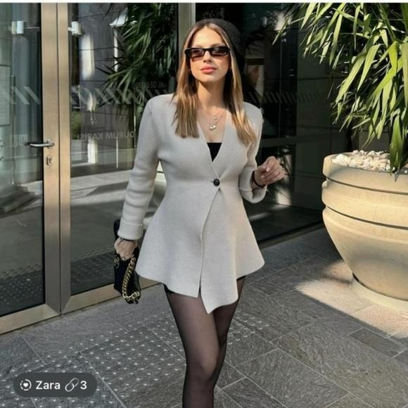 ZARA WOOL BLEND PEPLUM KNIT BLAZER - Picture 1 of 7